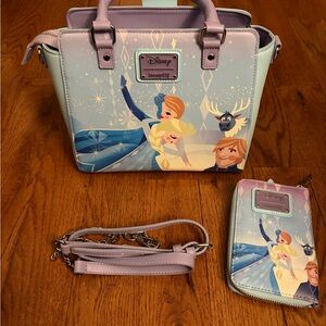 Loungefly Disney Frozen Satchel and Wallet - Light Blue and Purple